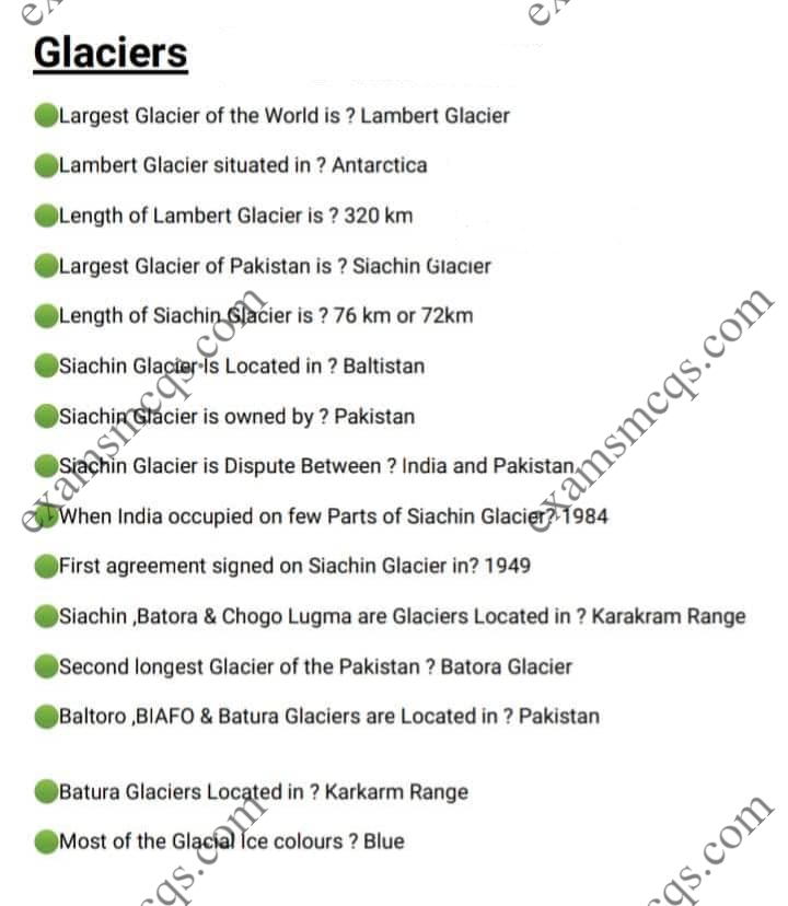 This image contain information about important glaciers it's location, glaciers of the countries and continents.