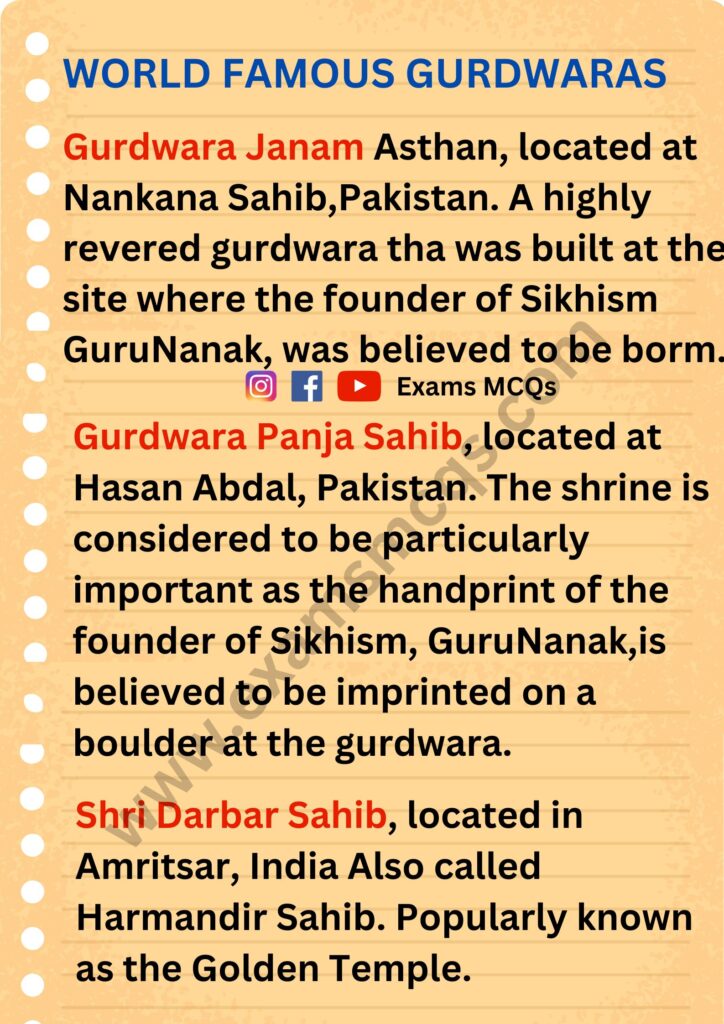 The image contain world famous gurdwaras like gurdwara janam, gurdwara panja sahib and shri darbar sahib